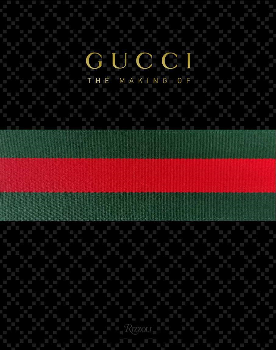 Gucci The Making Of book cover with red and green stripe and Rizzoli logo.
