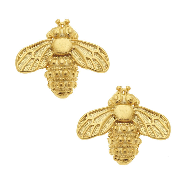 Triple-plated gold bee stud earrings with post backs