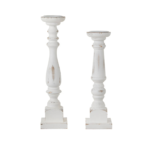 Distressed white pine wood candle holder with a rustic distressed finish.