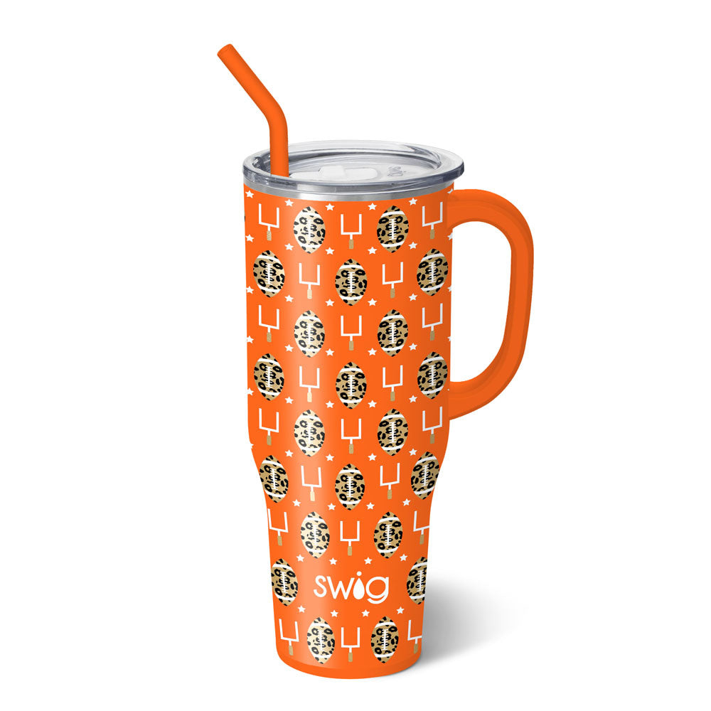 Torquoise insulated stainless steel mug with comfort-grip handle and flexi-tip straw.