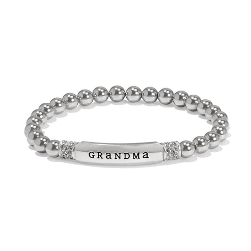 Silver stretch bracelet with a message finish on the band.