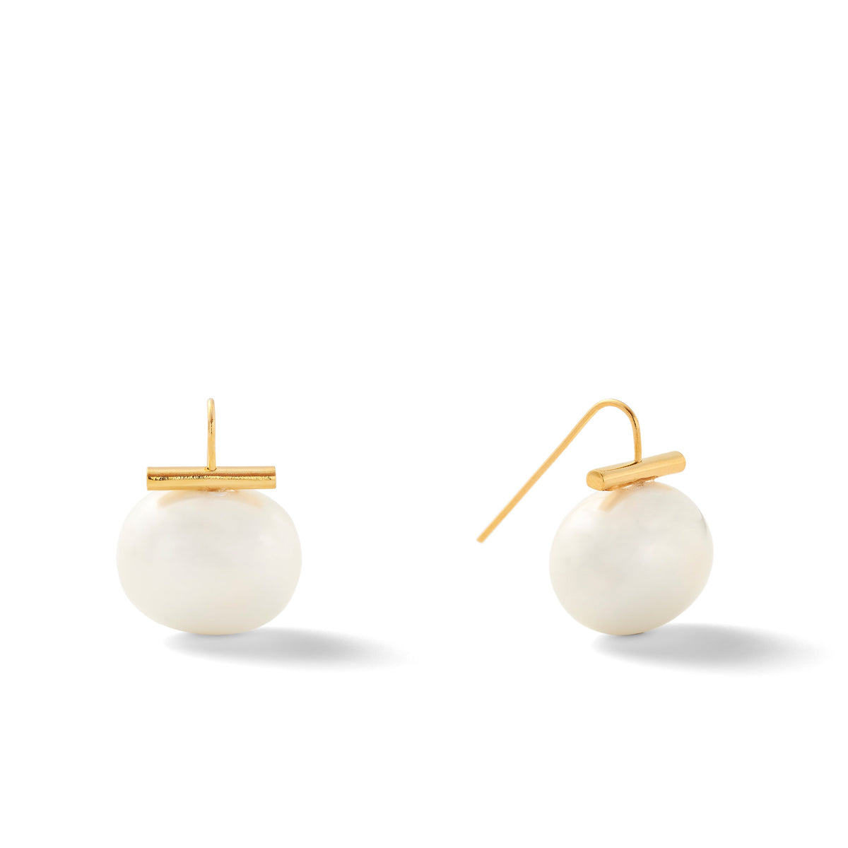 Large Pebble Pearl Ear Wire earrings featuring 14-karat gold over brass and white pebble pearls.