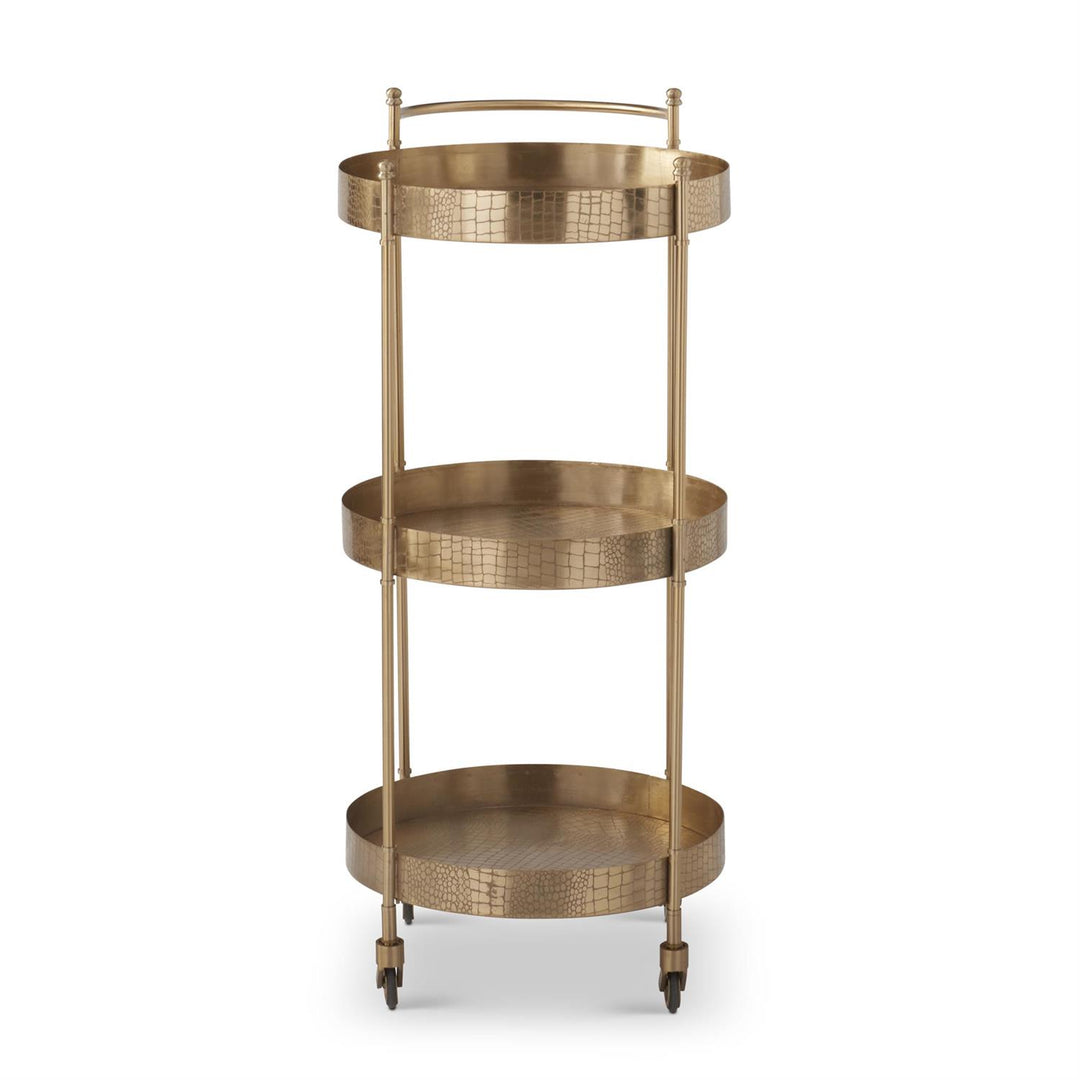 37-inch gold metal bar trolley with alligator skin embossed pattern on aluminum and iron frame