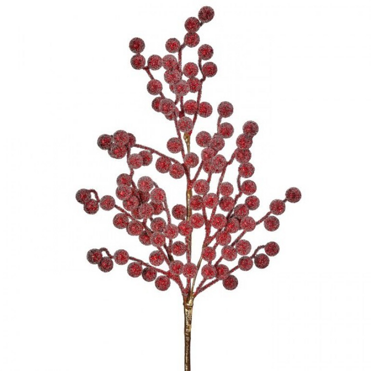 29-inch metallic red glitter berry spray with multiple branches and shimmering textured berries.