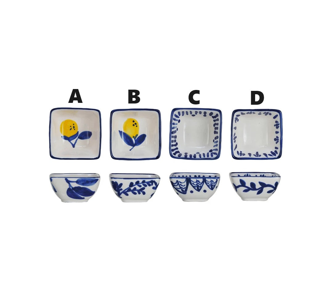 Square Hand-Painted Stoneware Dish with Lemons