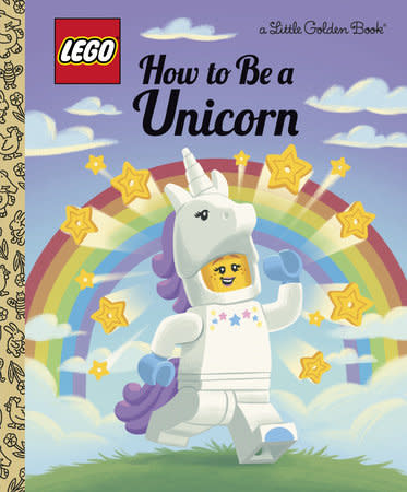 Hardcover children's book titled How to Be a Unicorn with LEGO Minifigure cover art.