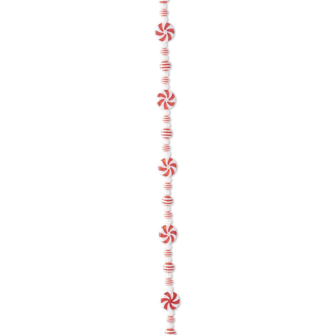 72-inch plastic garland with red and white peppermint candy shapes strung together.