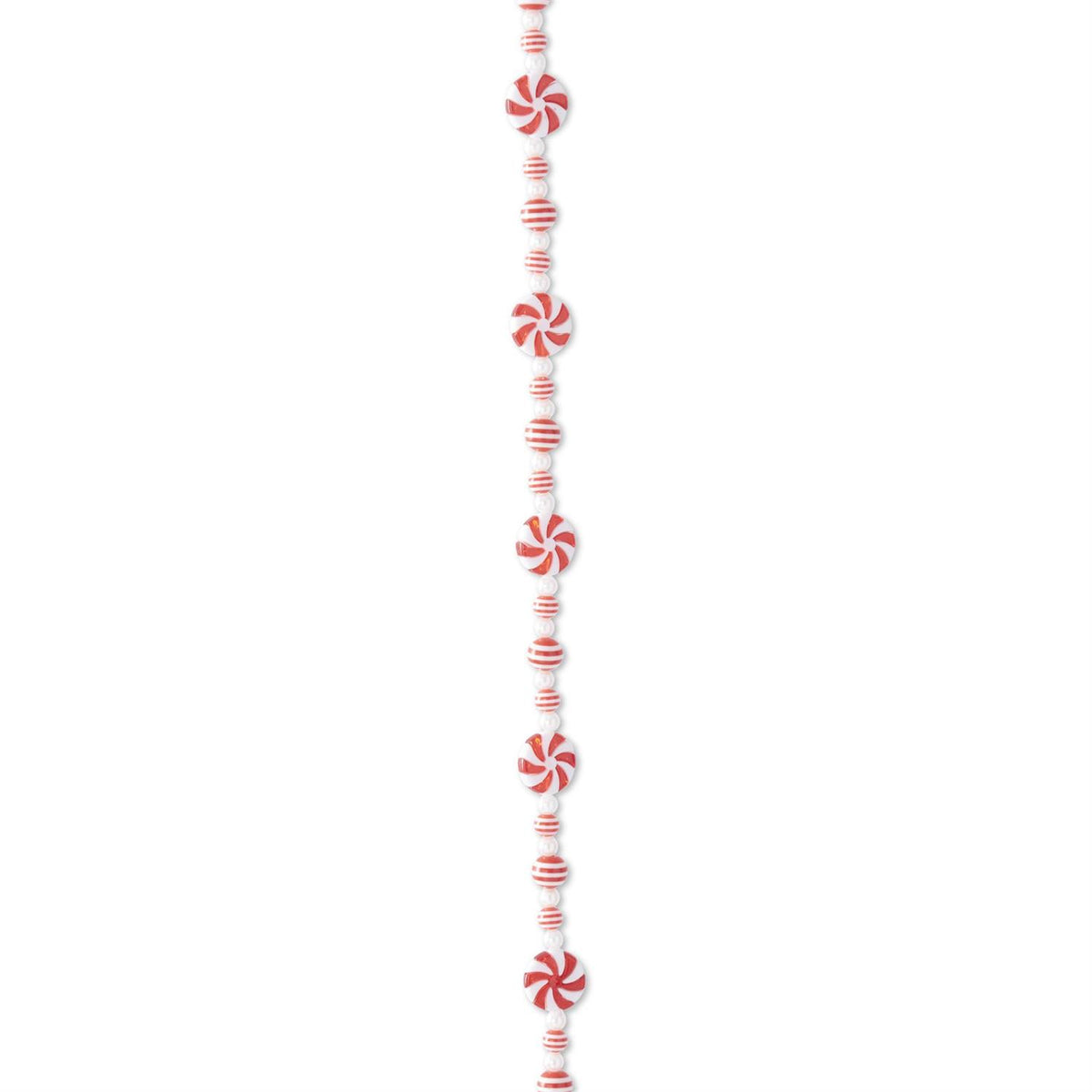 72-inch plastic garland with red and white peppermint candy shapes strung together.