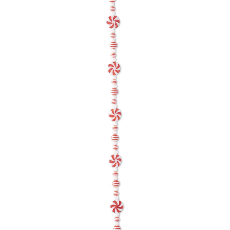 72-inch plastic garland with red and white peppermint candy shapes strung together.