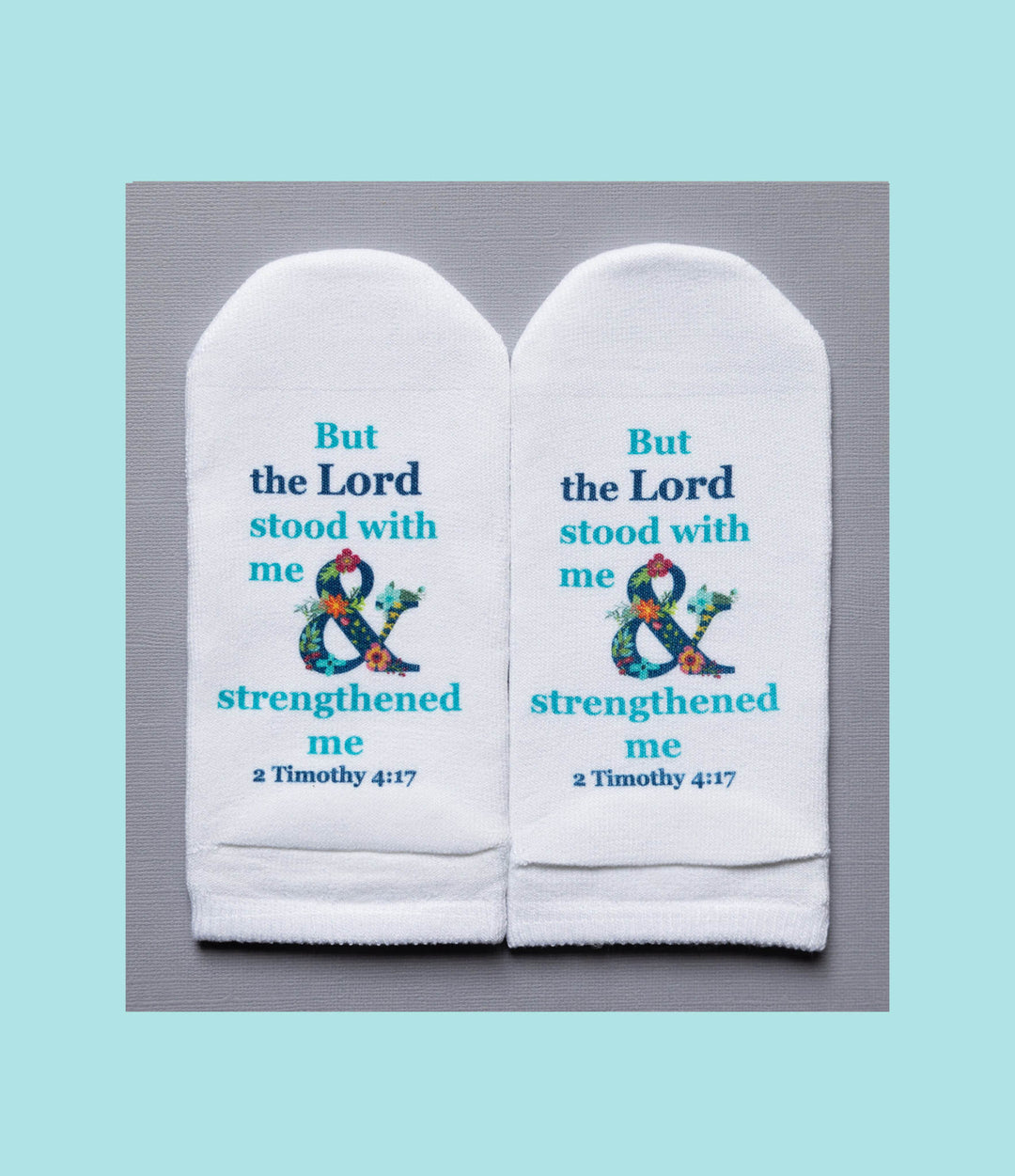 No-show women's socks in floral ampersand print with 'Lord Stood With Me' verse on the sole.