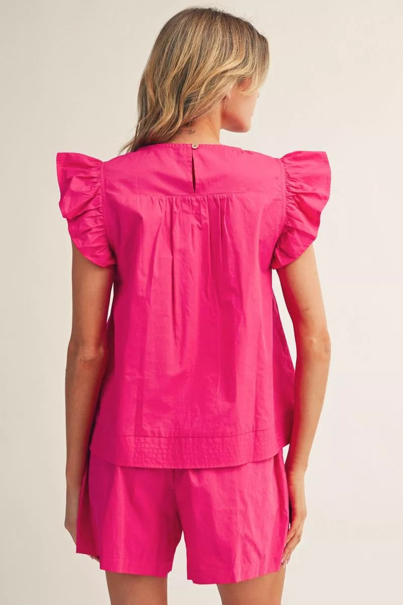 Sophie Ruffled Sleeves Lovely Solid Top