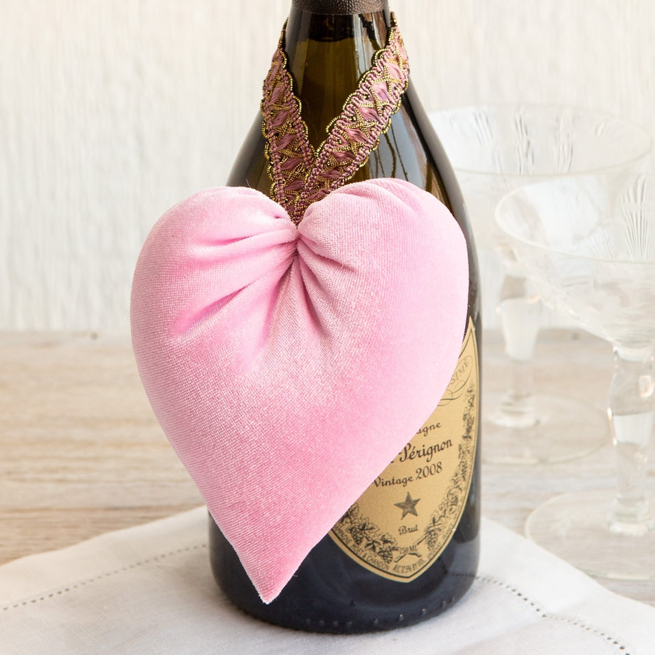 Handmade velvet heart wall decor in deep red with gold ribbon trim