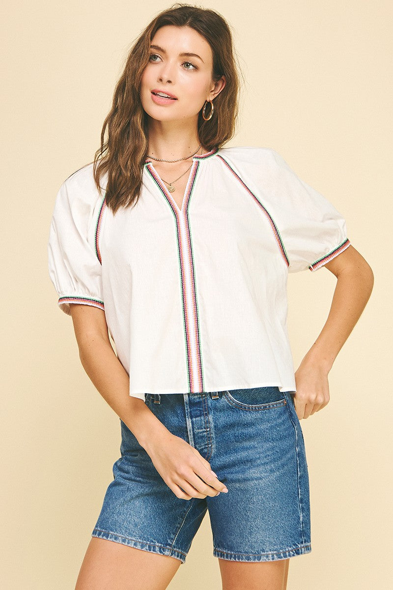 Leah Contrast Stitch Detailed Blouse Top