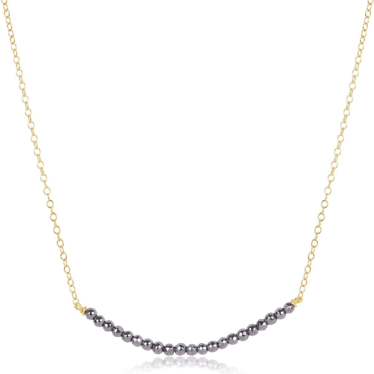 16-inch gold-filled chain necklace featuring a row of silver faceted hematite beads.