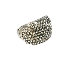 Silver-tone pave cluster stretch ring featuring a dense arrangement of clear rhinestones.