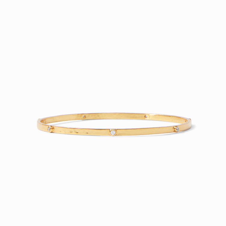Crescent Stone Bangle in gold with small inset clear stones around the band.
