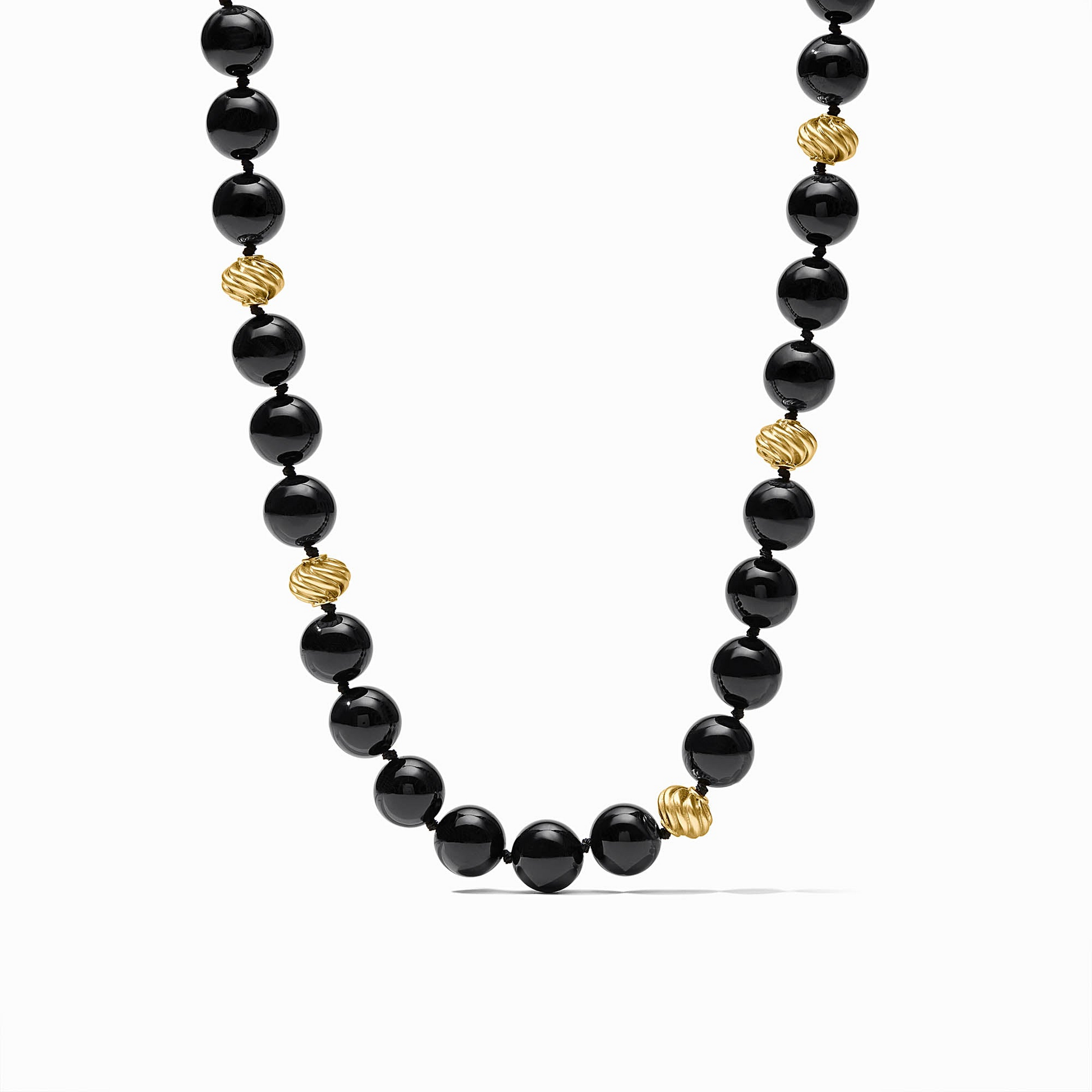Ravello 5-in-1 Necklace featuring black resin beads and 24K gold plated twisted accent beads.