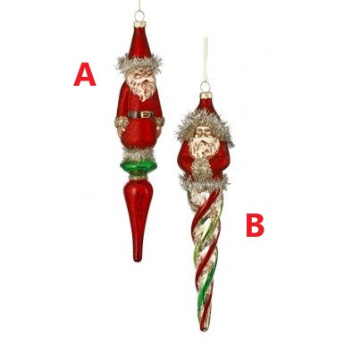 Ten-inch vintage-style glass Santa finial ornament with a classic red color.