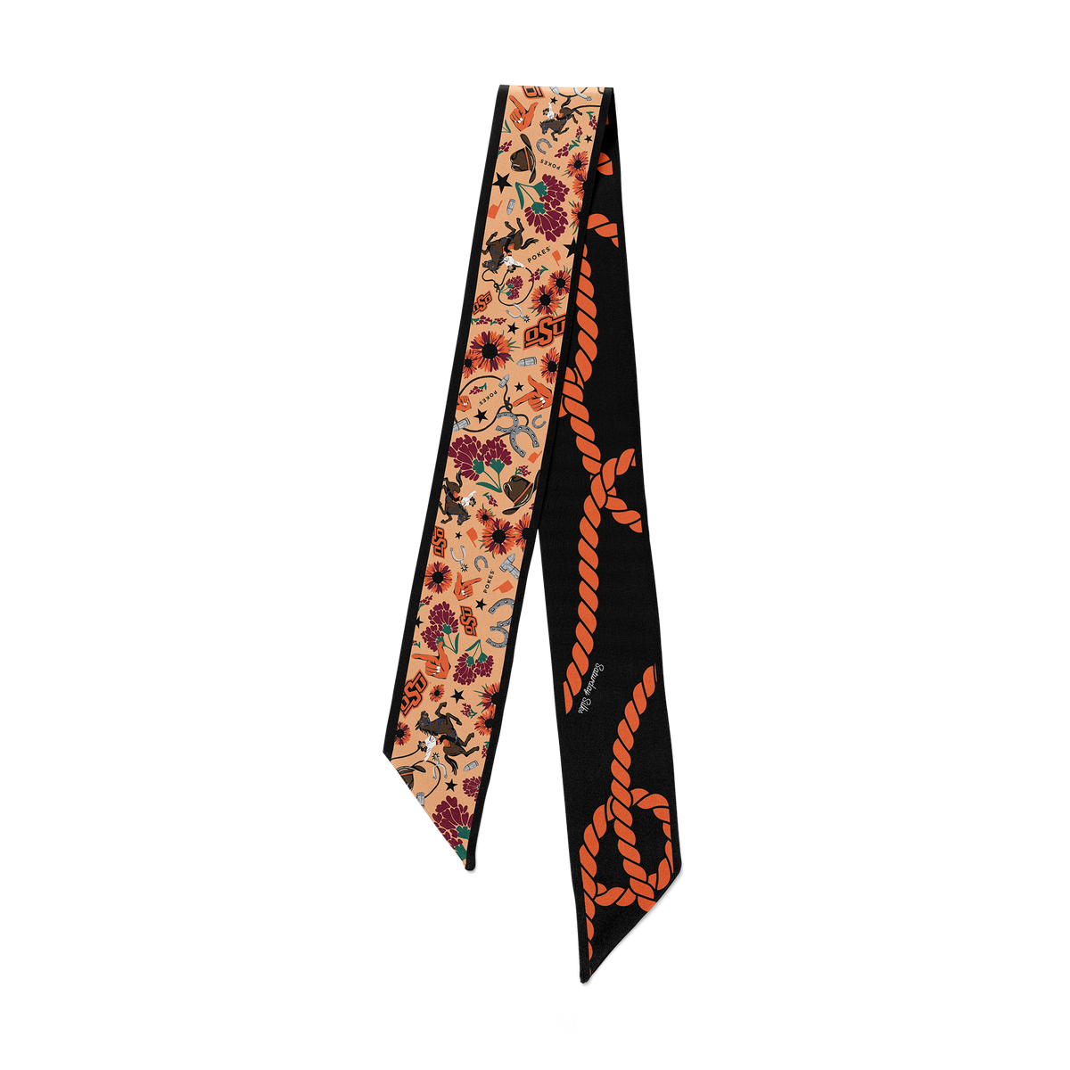 Double-sided silk twill skinny scarf in collegiate colors with a classic rectangular silhouette.