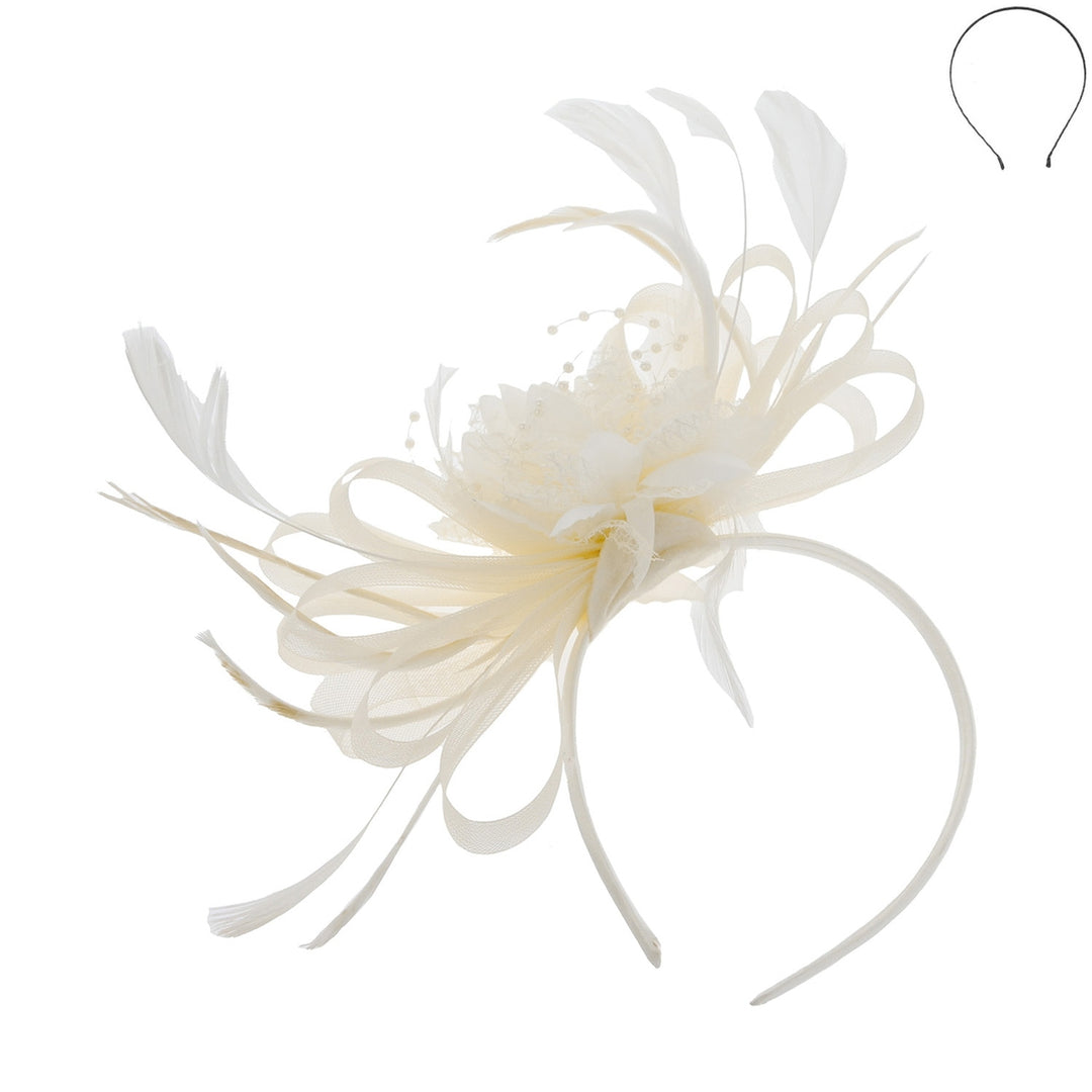 Floral Fascinator Headband w/ Side Loops & Feathers