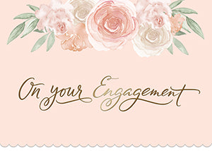 Gold engagement card with a rectangular shape.