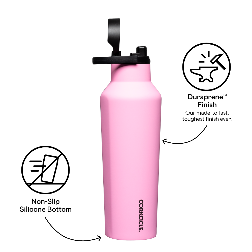 Pink 32oz Sport Canteen with Duraprene finish and a non-slip silicone bottom.