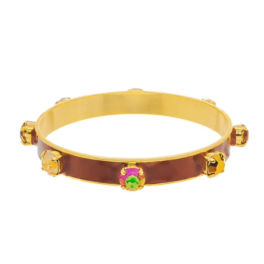 Antique gold-plated brass bangles with hand-painted enamel accents and sparkling crystals.