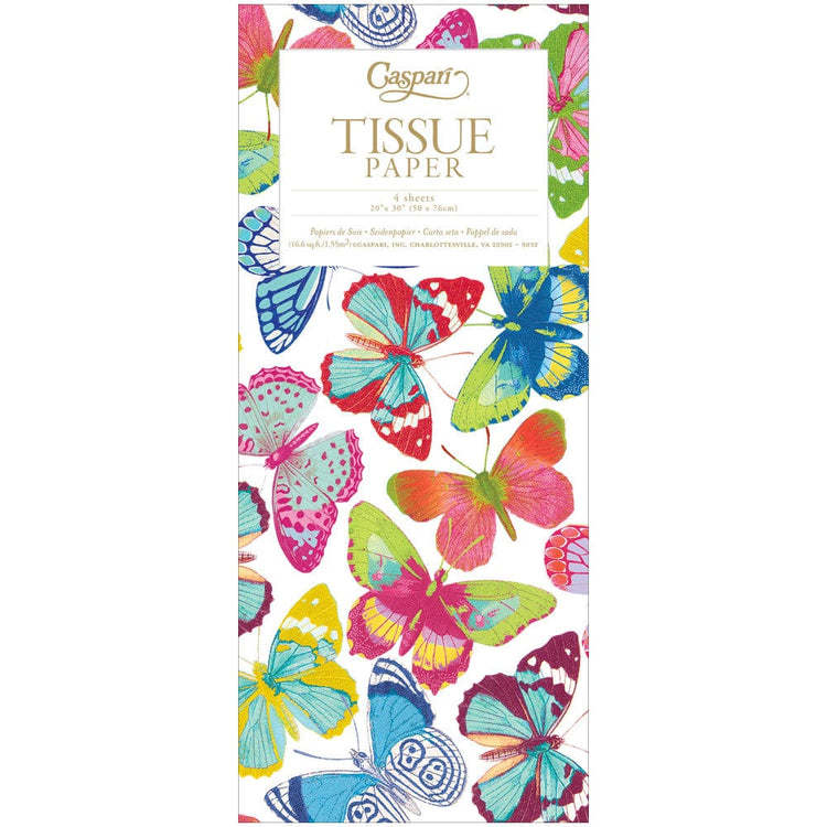 Caspari Butterflies Tissue Paper pack featuring colorful, artistic butterfly illustrations.