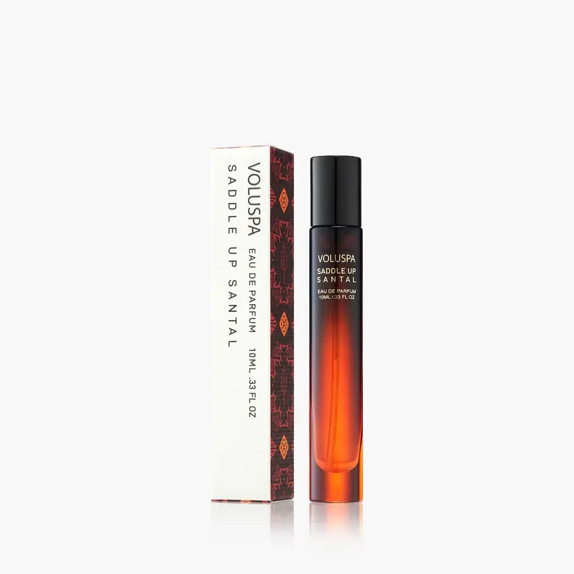 Saddle Up Santal Eau De Parfum bottle with a minimalist label featuring spiced wood notes.