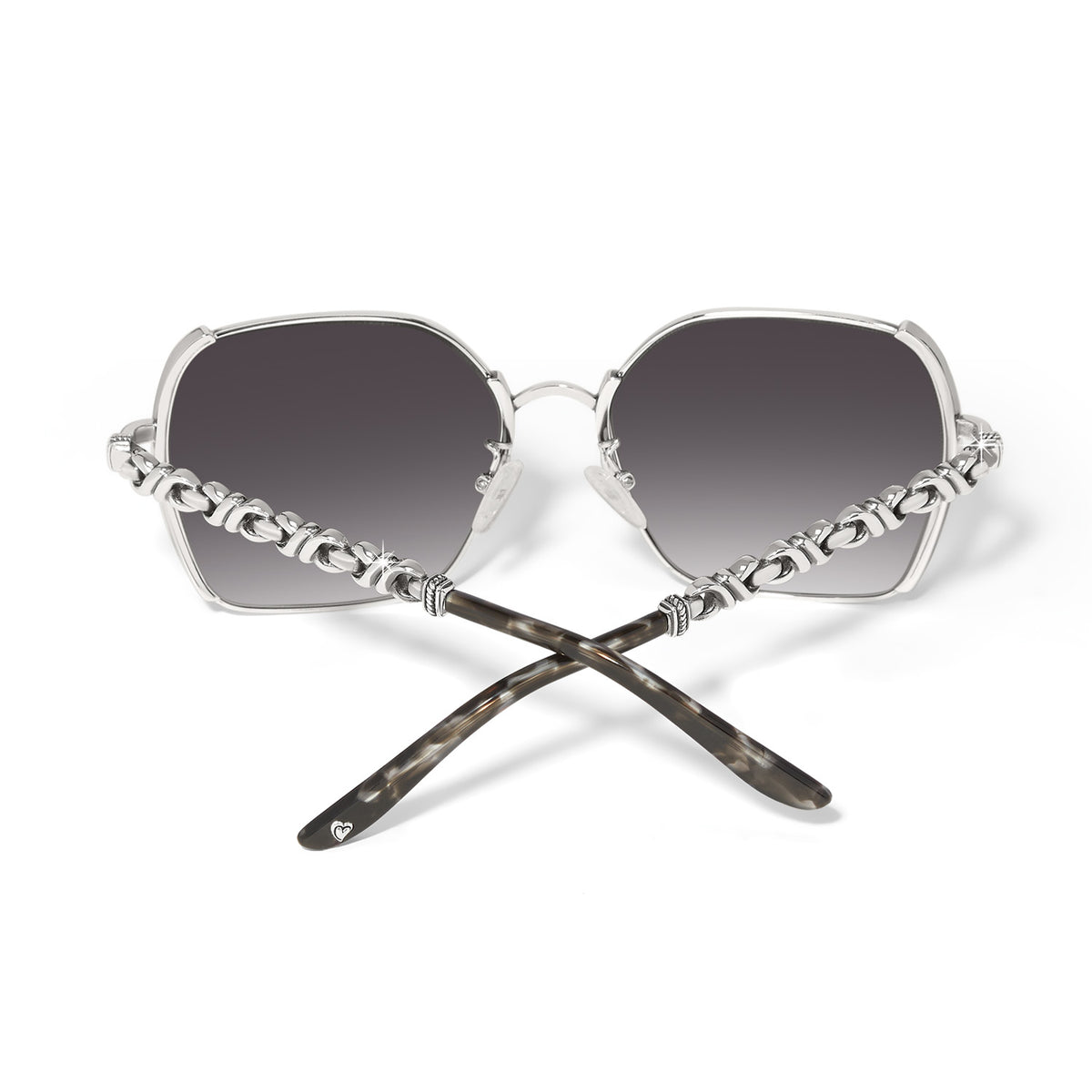 Silver Interlok Twist Aviator Sunglasses with grey gradient lenses and decorative chain temples.