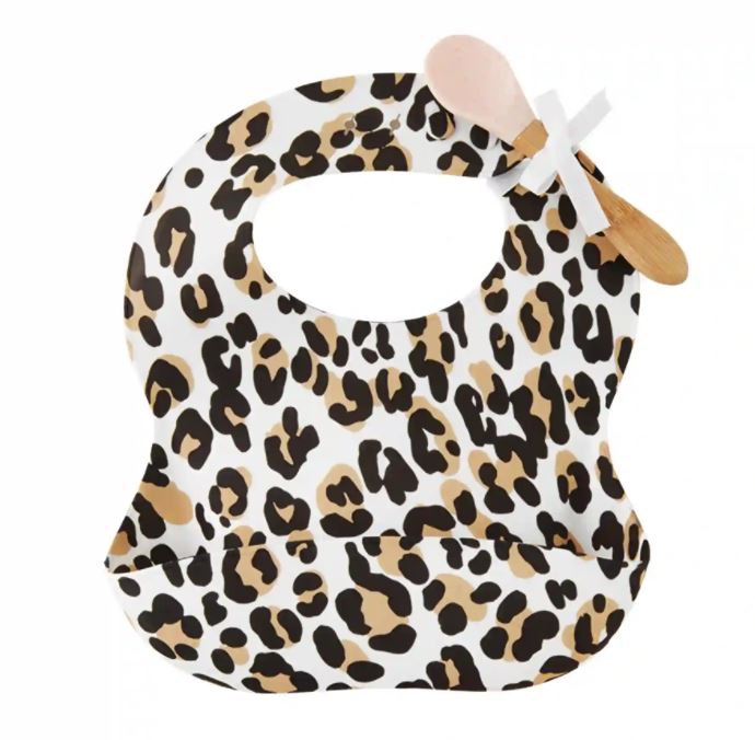Leopard Silicone Bib and Spoon