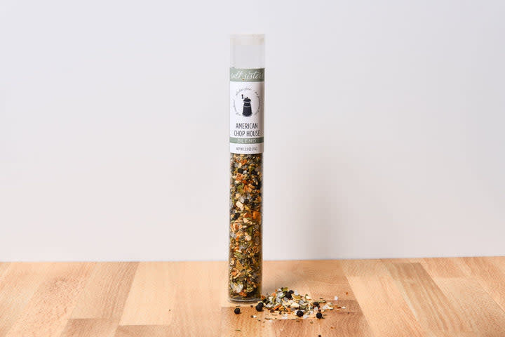 Open jar of MIX BLEND seasoning blend with salt, pepper, garlic, and onion.