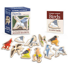 Extremely Accurate Birds Wooden Magnet Set with 10 bird magnets and a 32-page guide book.