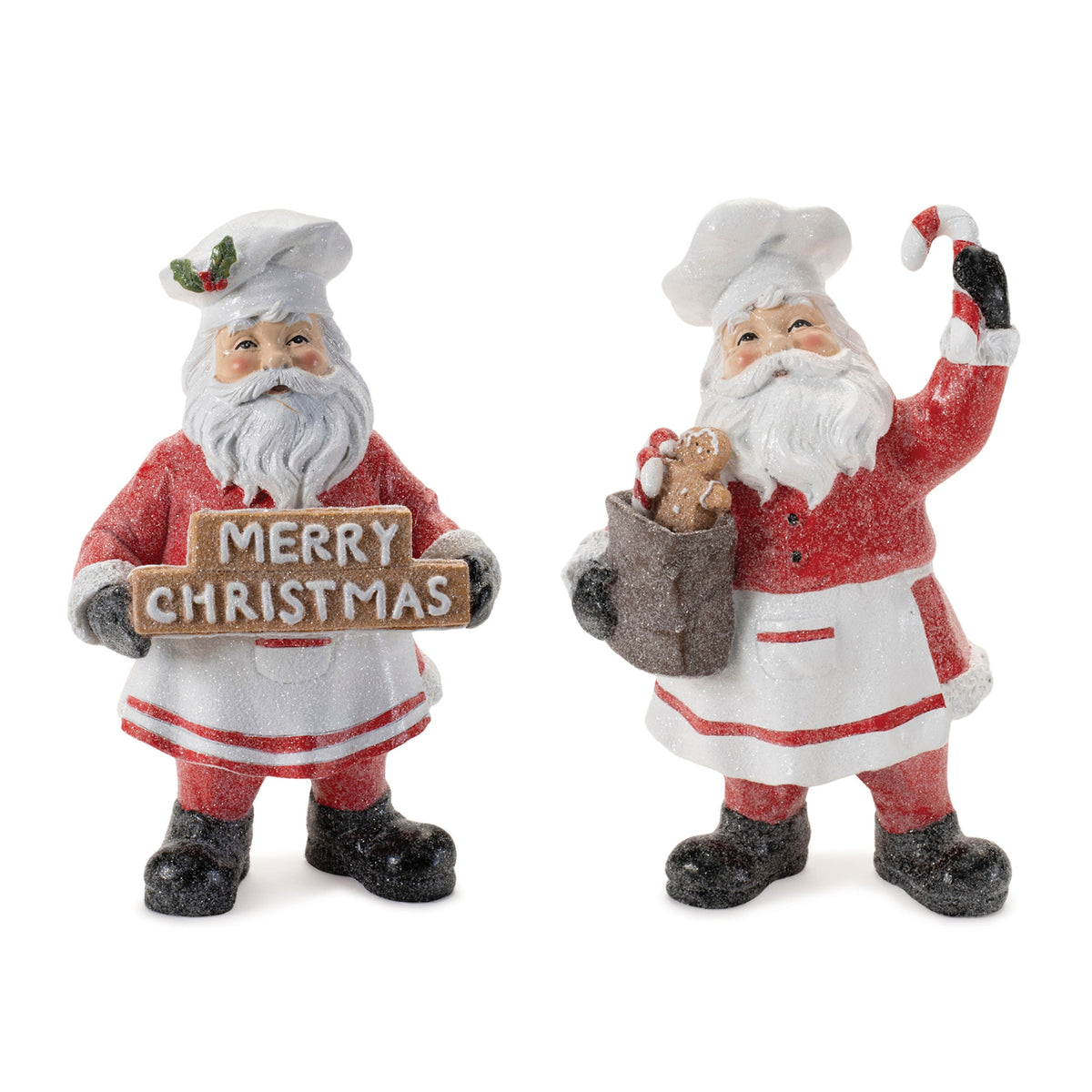 Resin Santa Baker figurine in festive red with white trim standing on a base.