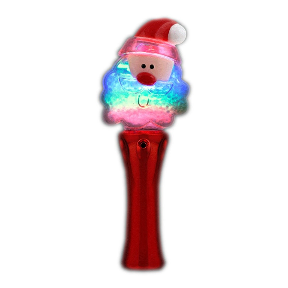 Santa Claus themed spinning wand with red, blue, and green LED lights.