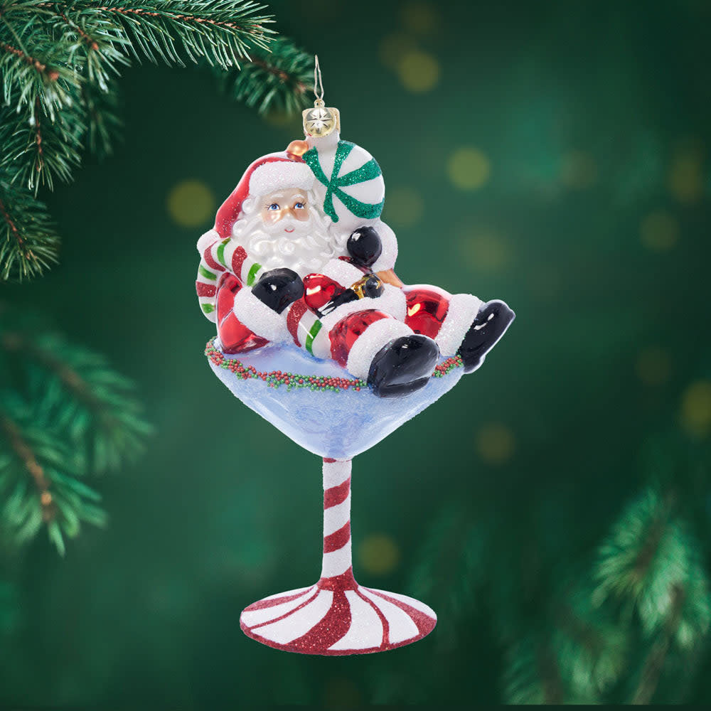 Santa-Tini glass with red Santa hat handle and white beard detail