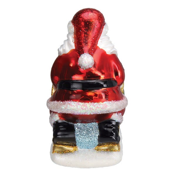 Santa's Dog Sled Ornament featuring a team of sled dogs pulling Santa in his sleigh against a snowy backdrop.