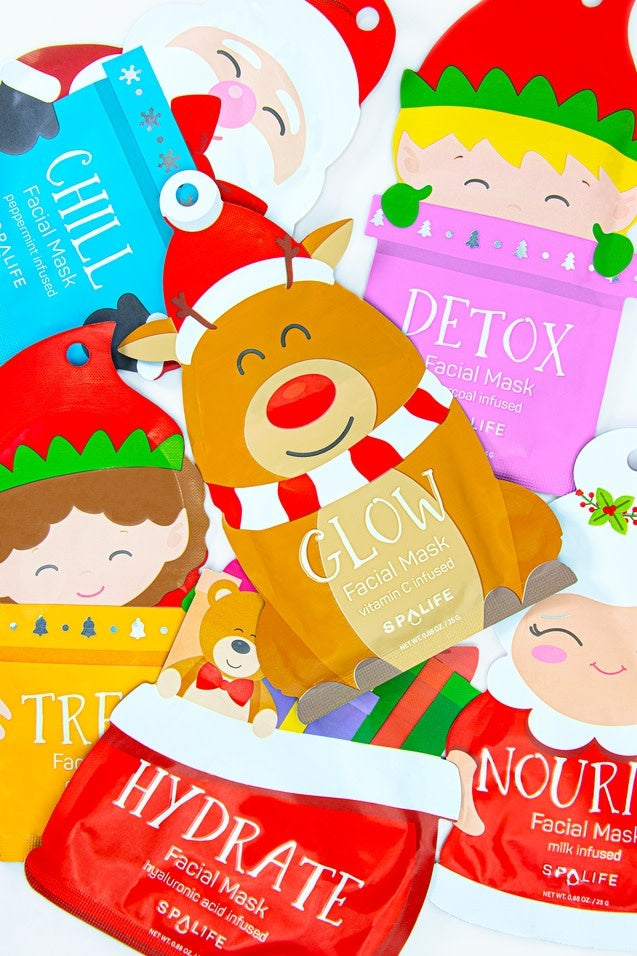 Santa's Squad six-piece sheet mask gift set in a festive holiday-themed box.