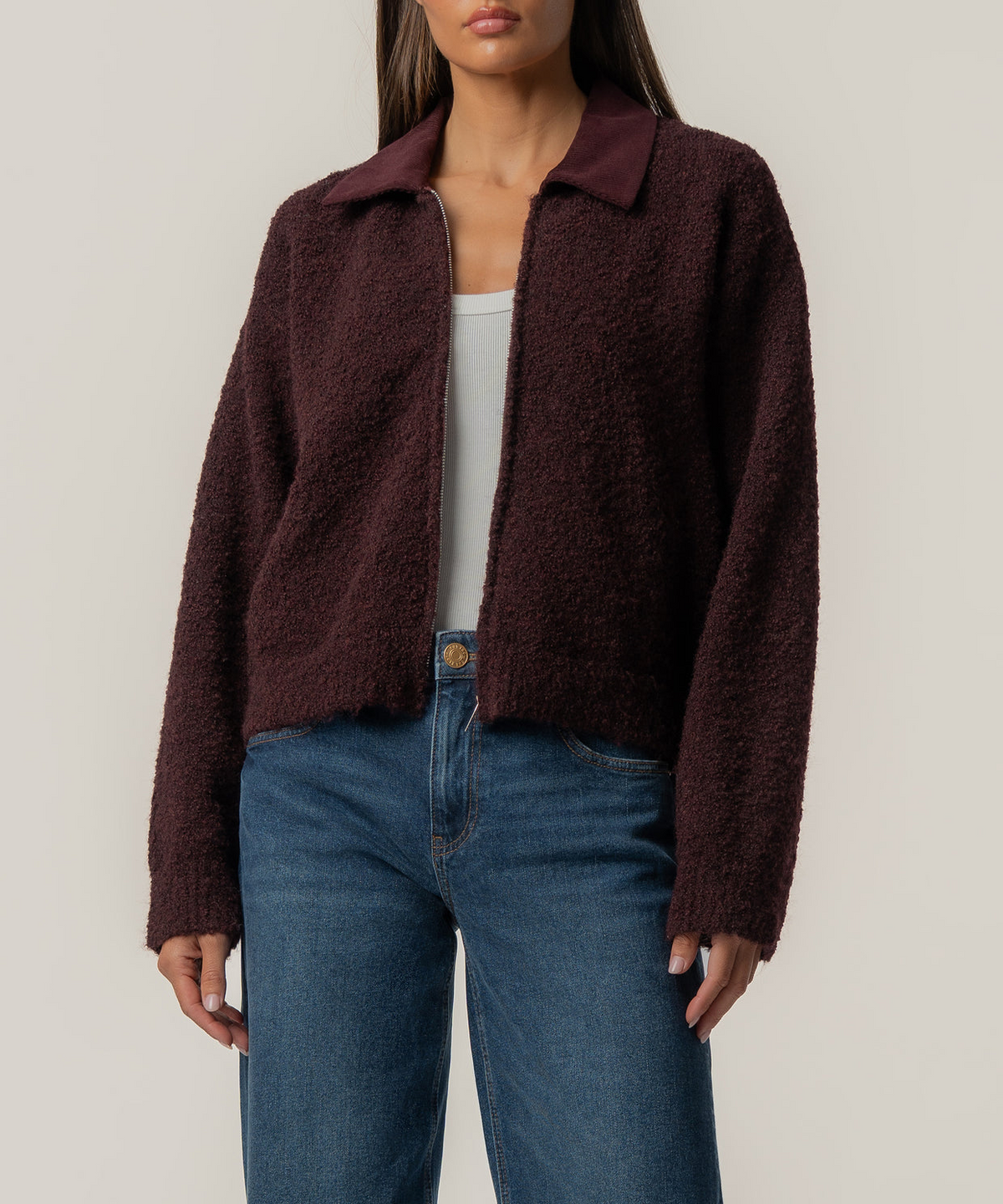 Sasha Knit Jacket W Corduroy Collar