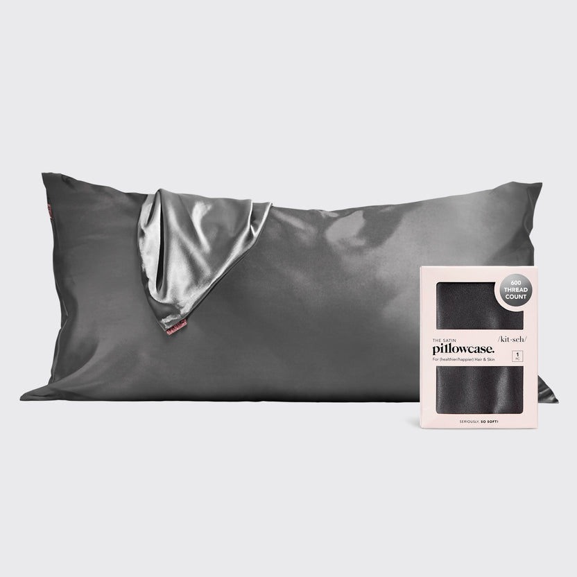 Charcoal satin king pillowcase with smooth texture