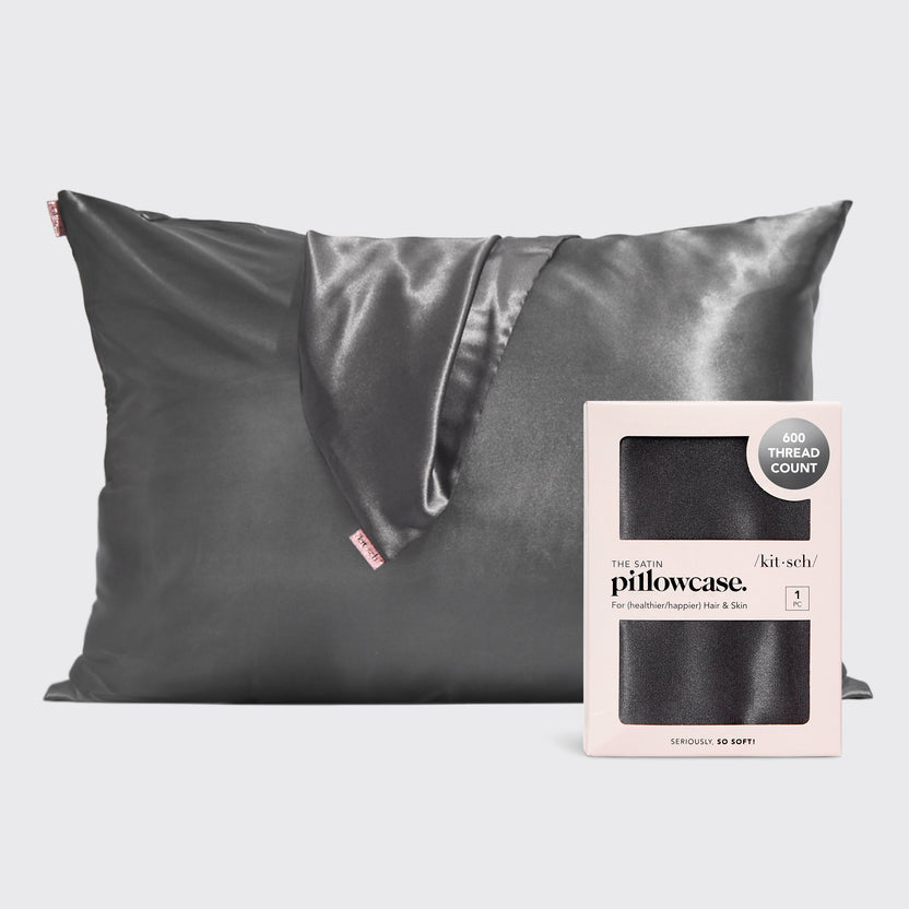 Charcoal grey satin pillowcase with smooth texture