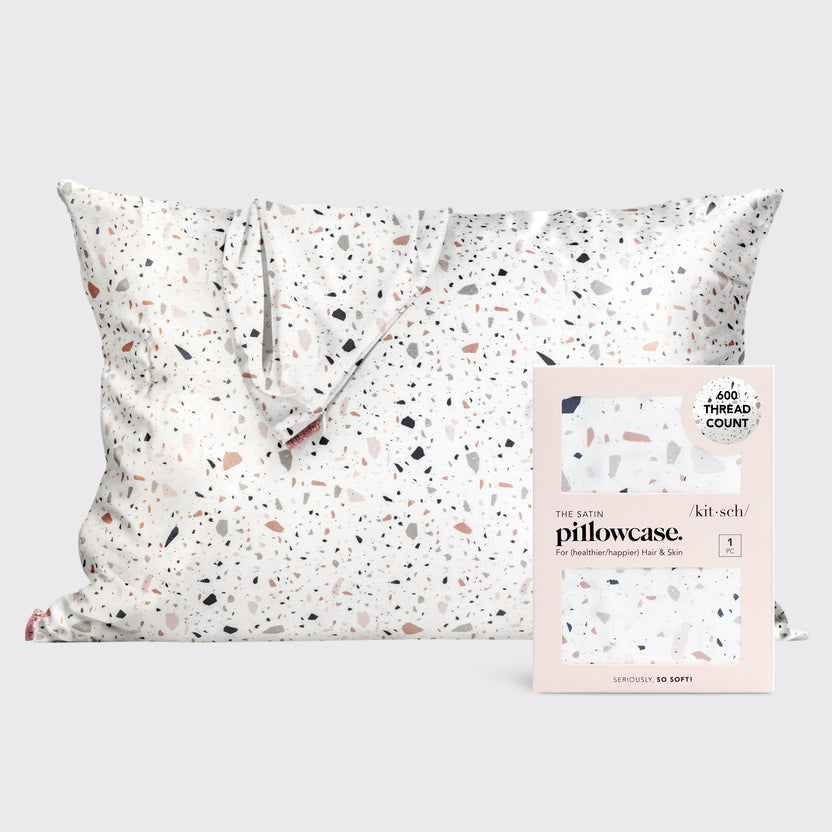 White satin pillowcase with terrazzo finish