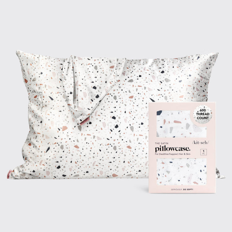 White satin pillowcase with terrazzo finish