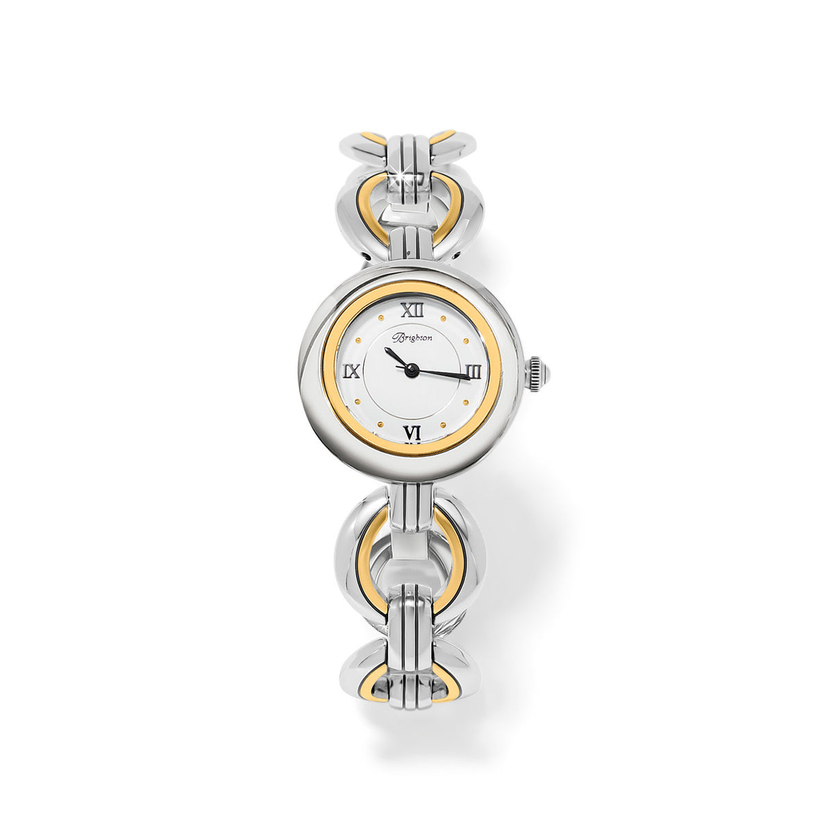 Silver-gold two-tone Sausalito watch with fold-over clasp on silver link bracelet