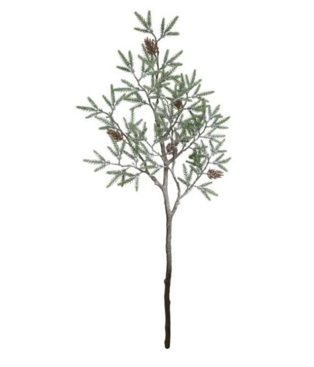 37-inch artificial pine branch with green needles and small brown pine cones on a single stem.