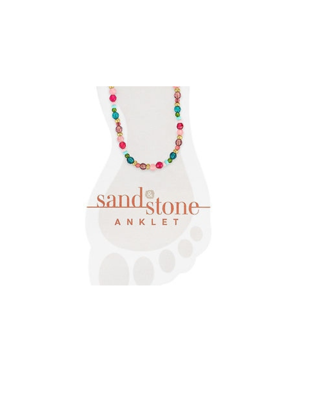 Gold Beaded Multicolor Sand & Stone Anklet on a foot-shaped display card.