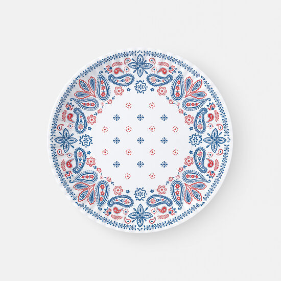 American Holiday paper plate with red and white striped rim pattern