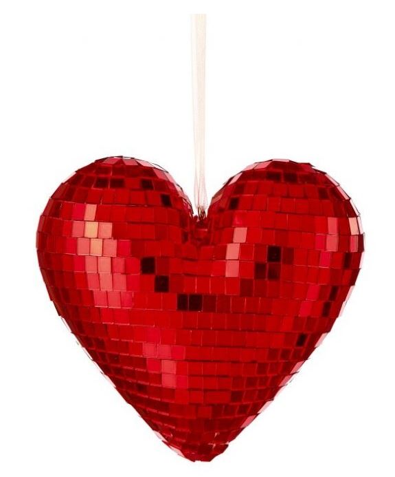 Mirrored heart-shaped ornament measuring approximately 120mm with a reflective silver finish.