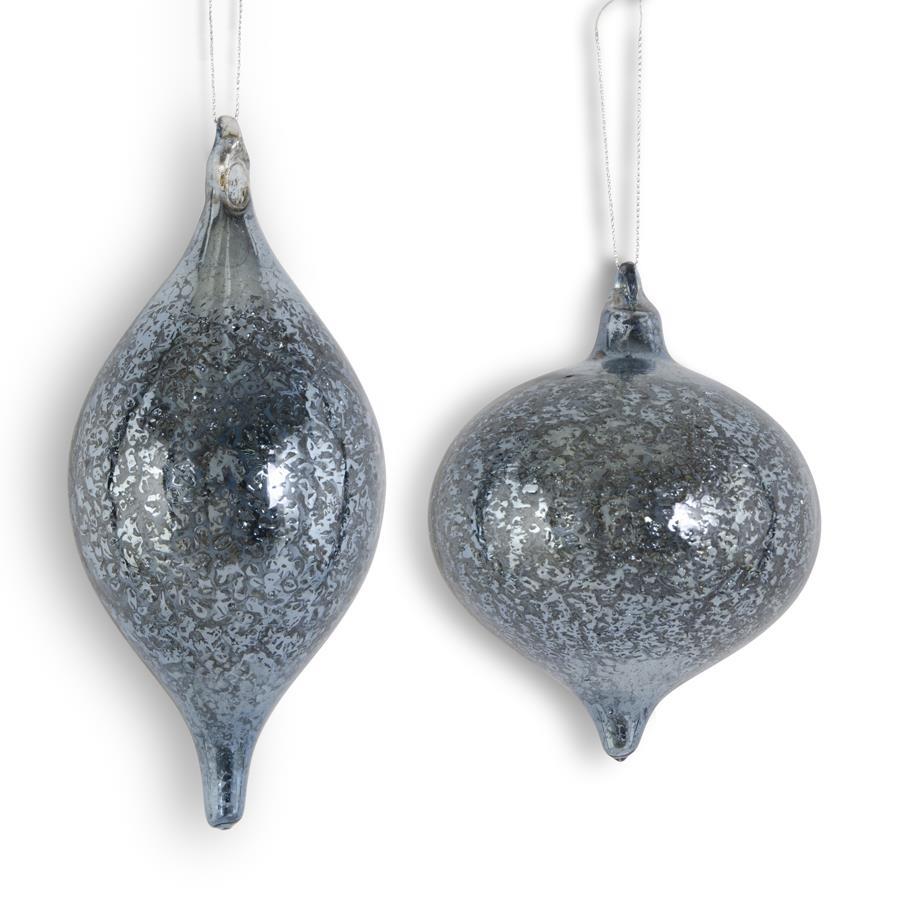 Dark blue mercury glass ornament with a reflective finish