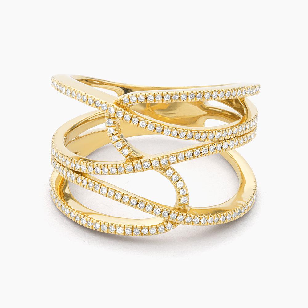 Make Connections Statement Ring in yellow gold with multiple diamond-encrusted interlocking bands.
